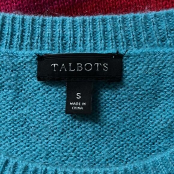 Talbots Sweater Womens Small Multicolored Wide Stripe Winter Scene Deer Knit - Picture 5 of 7